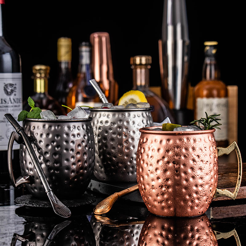 Rose Gold Copper Moscow Mule Mugs Hammered Point Wine Metal Beer Cup
