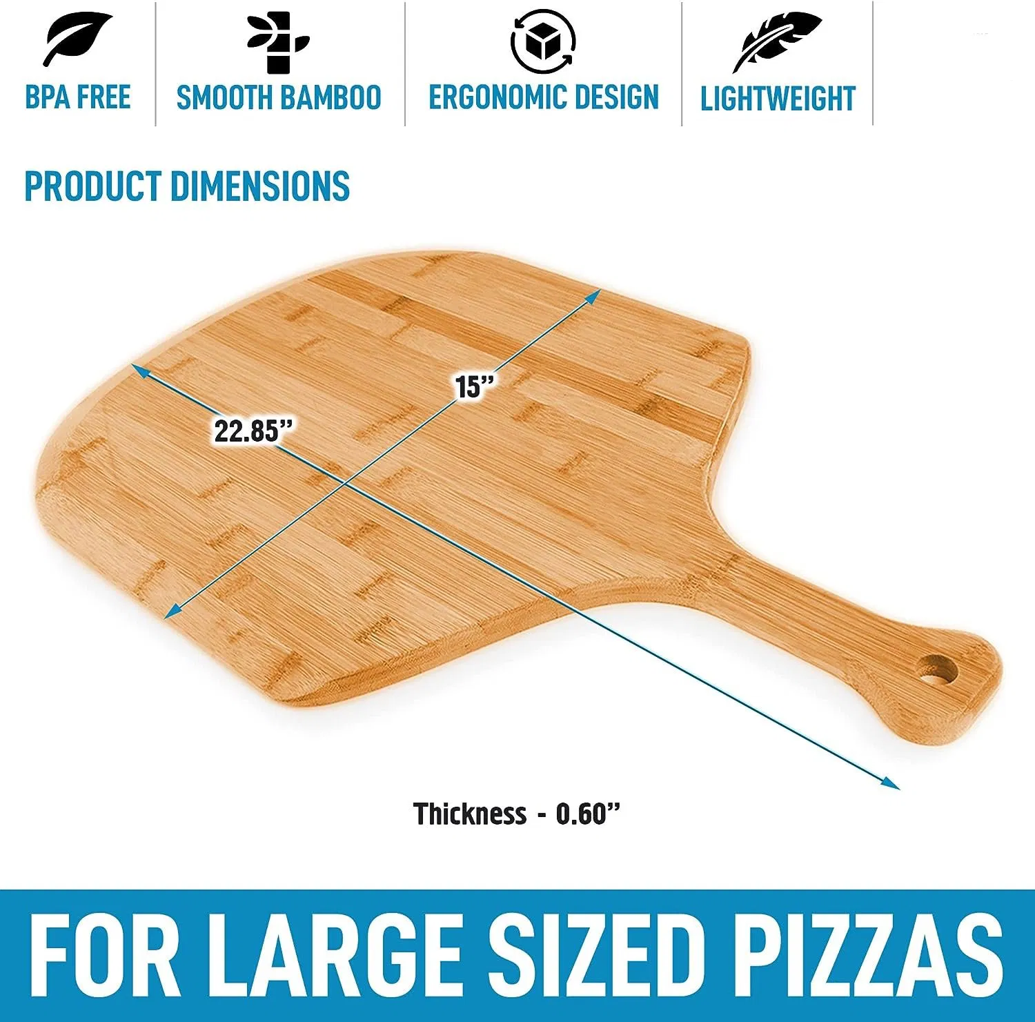 Бамбуковая лопатка для пиццы, натуральная