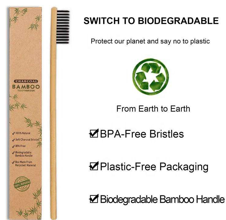 Free Sample Custom Biodegradable Eco-Friendly Bisphenol a Free Soft Bamboo Wood Toothbrush Charcoal Bamboo Made Human Toothbrush