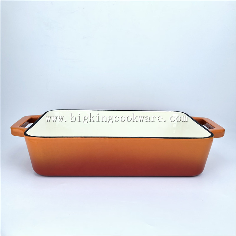 Dish Pan Rectangle Cast Iron Enamel Red