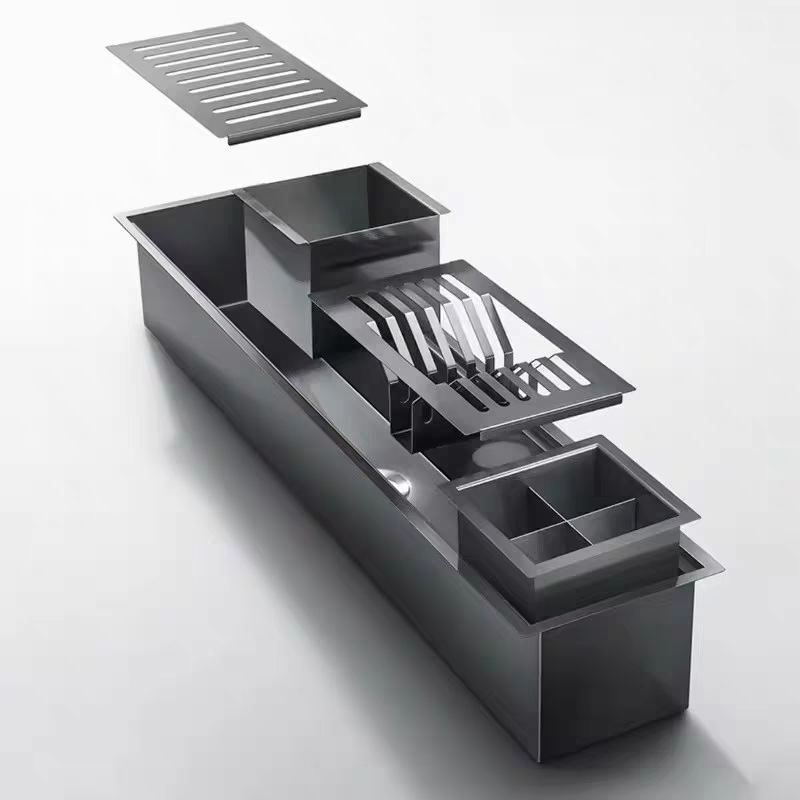 Stainless Steel Customized Kitchen Sink Dish Rack & Knife Rack with Drainboard Restaurant Kitchen Sink
