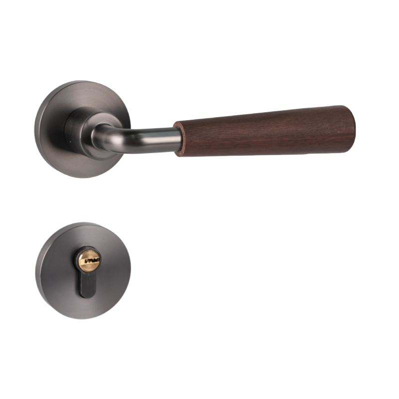 Elegant Black Walnut Bedroom Door Lock with Silent Handle Aluminum Door Plastic Handle Hardware