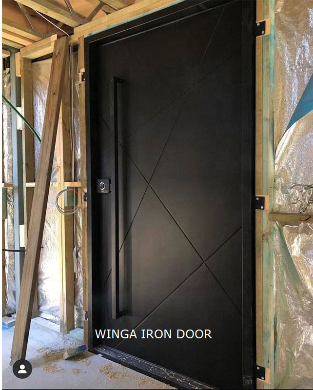 Popular Modern Style Entry Main Entrance Iron Tube Thermal Break Exterior Metal Steel Security Glass Pivot Door