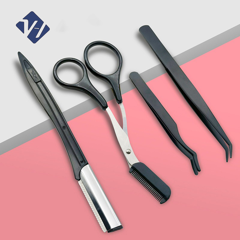 Hot Selling 4PCS Portable Eyebrow Trimming Set Eyebrow Razor Brush and Eyebrow Scissors