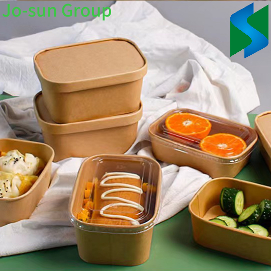 Recyclable Kraft Paper Lunch Box Rectangular Takeaway Bento Fast Food Packing Box Thickened Salad Eco-Friendly Bowl
