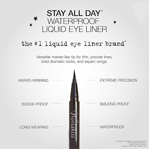 Liquid Eye Liner, Stay All Day Makeup with Fine Brush Tip Lasting Satin Finish, Smudge-Proof & Transfer-Resistant