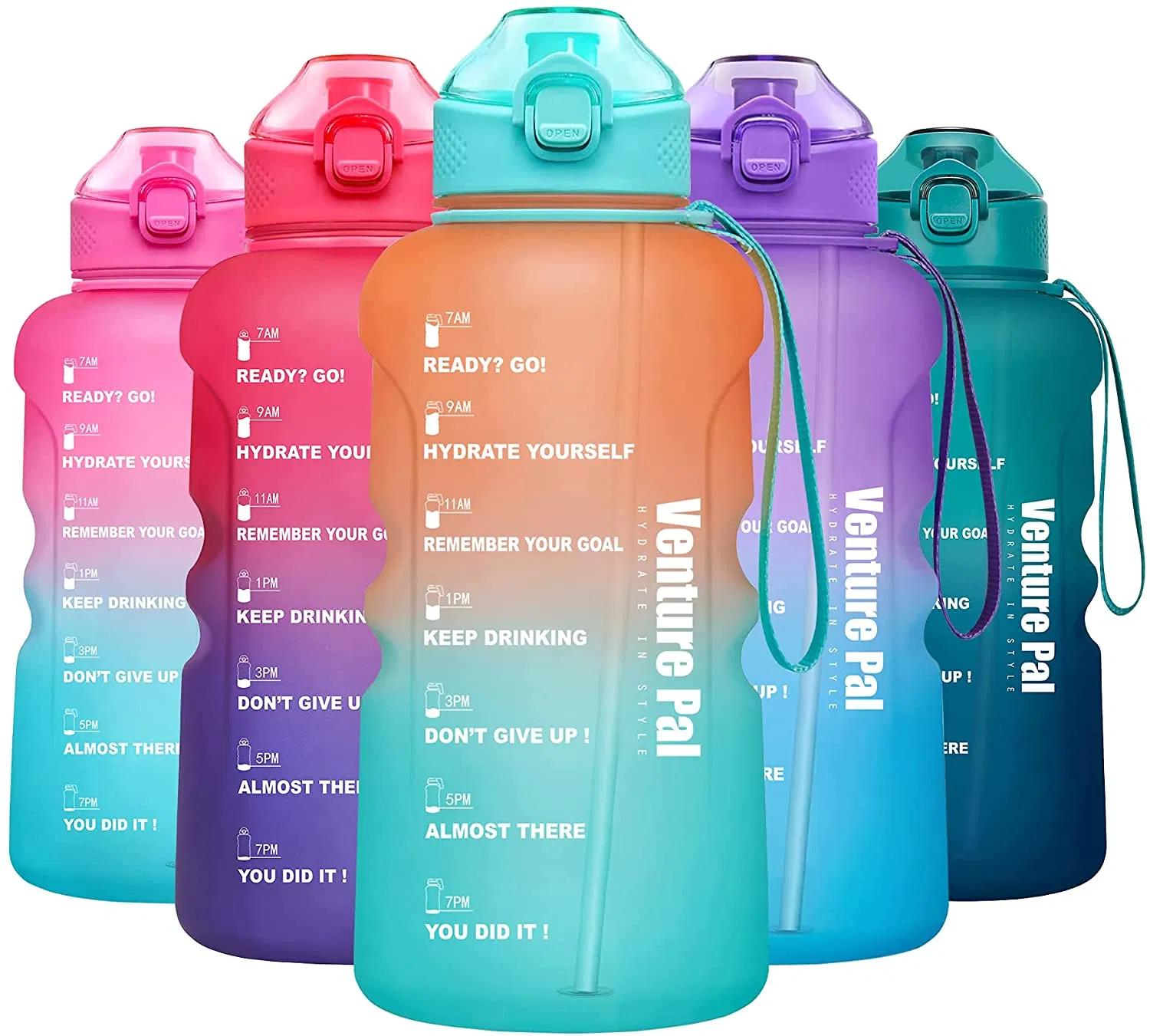 Fidus Large 1 Gallon Motivational Water Bottle with Paracord Handle & Removable Straw