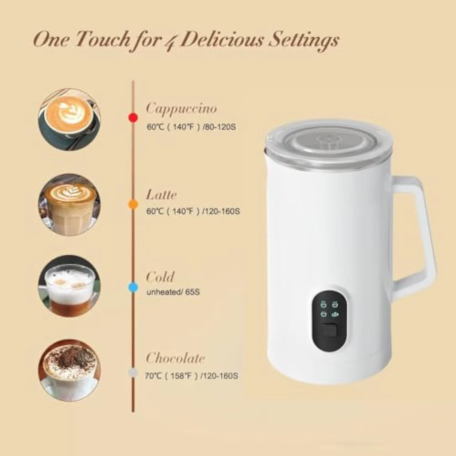 4-in-1 Electric Milk Frother & Steamer 580ml Capacity for Cold Drinks & Creamy Lattes
