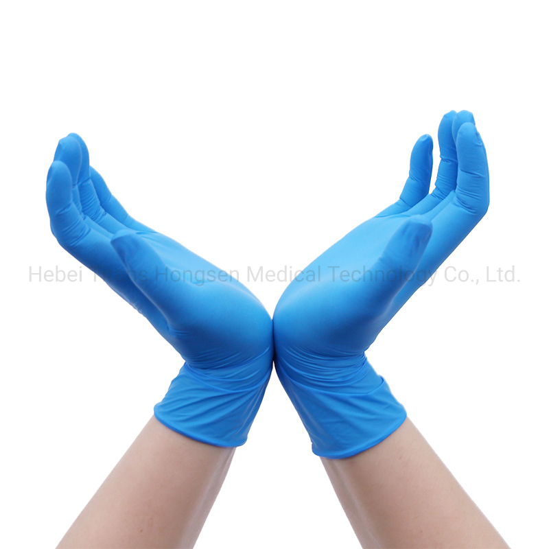 China Cheaper Waterproof Blue Powder Free Thick Durable High Elastic Food-Grade Industrial Manufacturing Nitrile Gloves