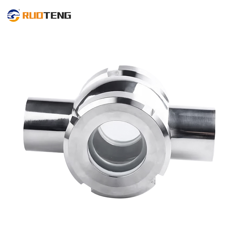 [Ruoteng] Stone Sanitary Welded Spherical Mirrors Custom Fluid Sanitary Stainless Steel SS304 4 Way Pipeline Clamp Cross Sight Glass