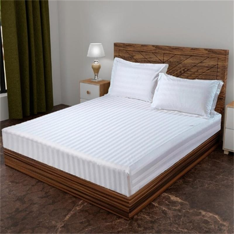 Cotton Striped Bed Sheet with 2 Pillow Covers Set 400 Tc for Hotel Bedding