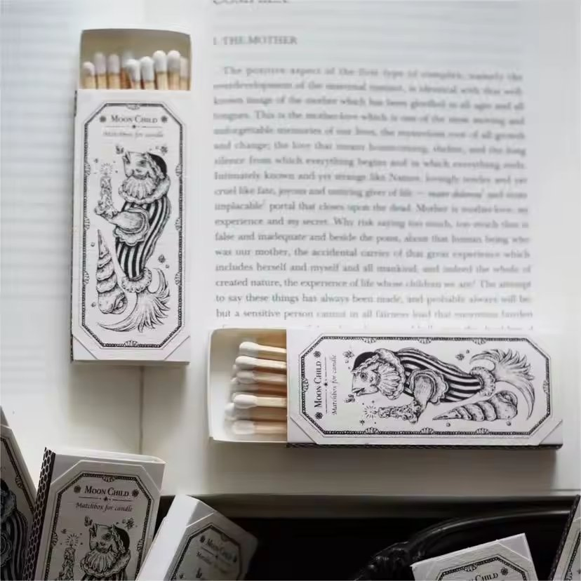 Ins Style Customized Label for Black White Boxed Matches Vintage Candle Cigar Matches Advertising Safety Household Matches