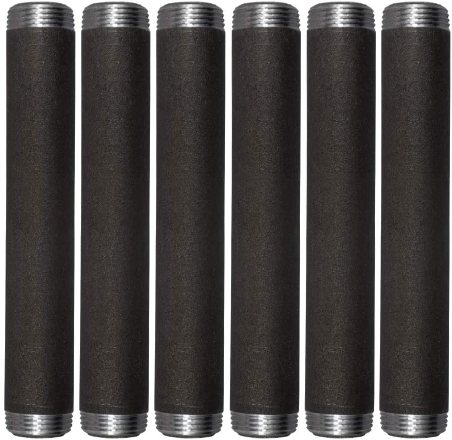 Bsp 1 Inches X 6 Inches Sandblasted Gray Pipe Nipples, Carbon Steel Iron Pipe Nipples and Fittings for DIY Vintage Furniture