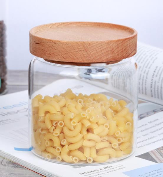 500ml 700ml 1100ml Wooden Lid of Glass Seal Jar/Storage of Canned/Kitchen Dry Goji Berries Coffee Beans Storage Tank Home Storage