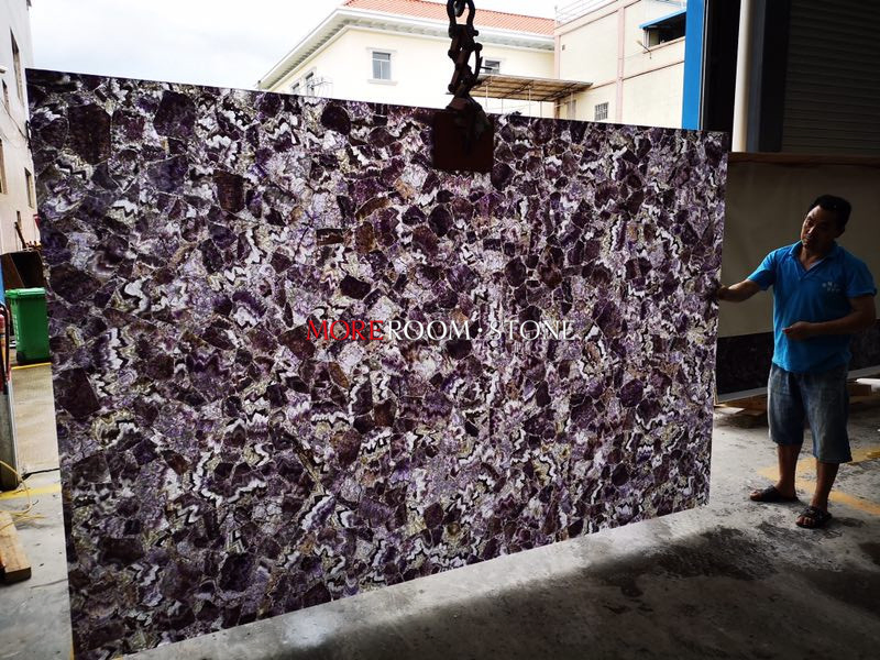 Gemstone Rock Crystal Purple Amethyst Stone Slab