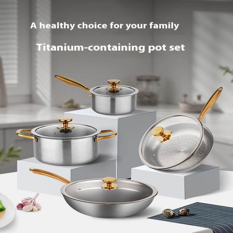 Pure Titanium Four - Piece Set 24cm Hammer Frying Pan [100% Pure Titanium]]