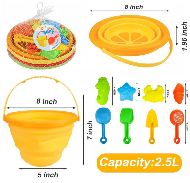 Silicone Collapsible Foldable Beach Bucket Beach Toys for Camping and Fishing