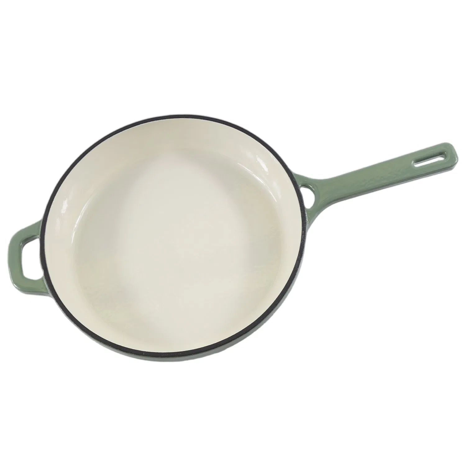 Enameled Cast Iron Round Fry Pan in Sage Green with Helper Handle for All Cooktops Frying Pan