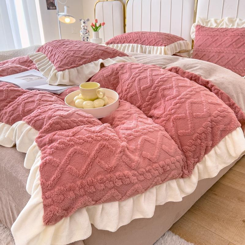 Winter Warm Plush Duvet Cover Set Home Soft Double-Sided Milk Velvet Comforter Covers and Pillowcase