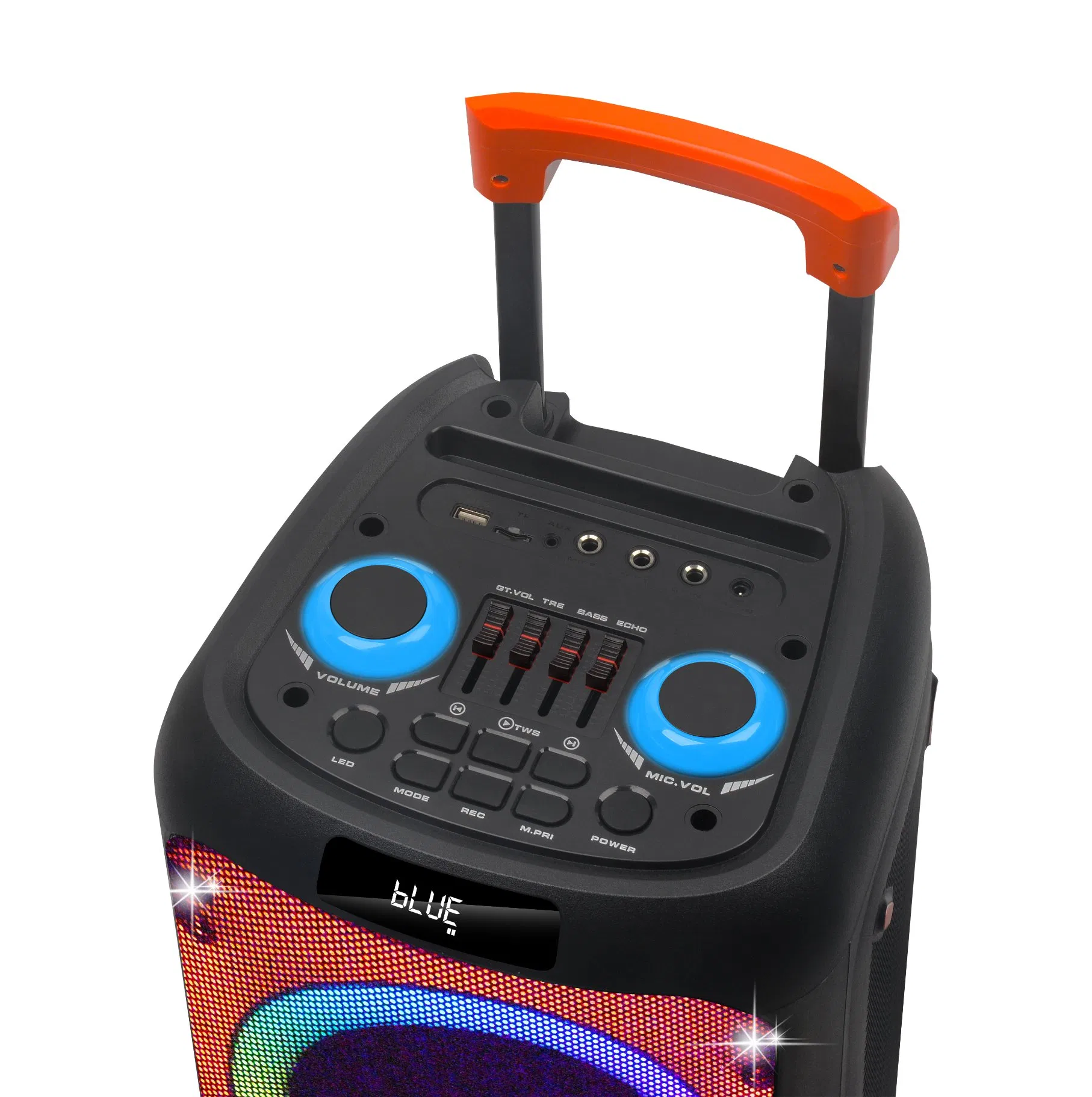 Double 8 Inch Rechargeable Portable Bluetooth Active Speaker Trolley Colorful LED Lights