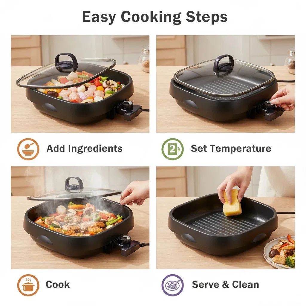 Non-Stick Electric Skillet with Glass Lid Frying Pan with Variable Temperature Control