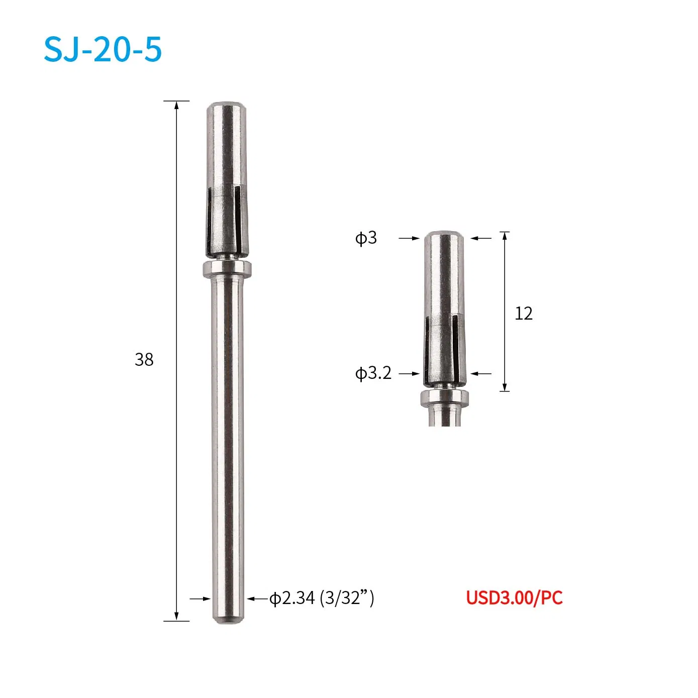 3/32 Inch Shank Stainless Steel Expandable Flexible 1/8 Inch Mini Nail Beauty Sanding Band Holder Mandrel