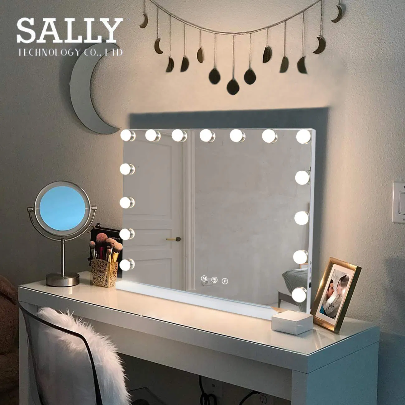 Sally Hollywood Lighted Makeup Mirror with Dimmable LED Bulbs for Dressing Room Vanity Mirror with Lights & Bedroom Tabletop or Wall-Mounted