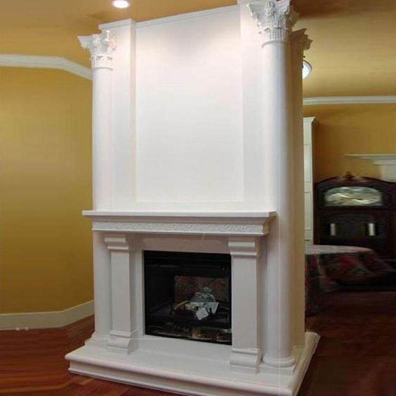 Elegant Hand Carved French White Marble Fireplace