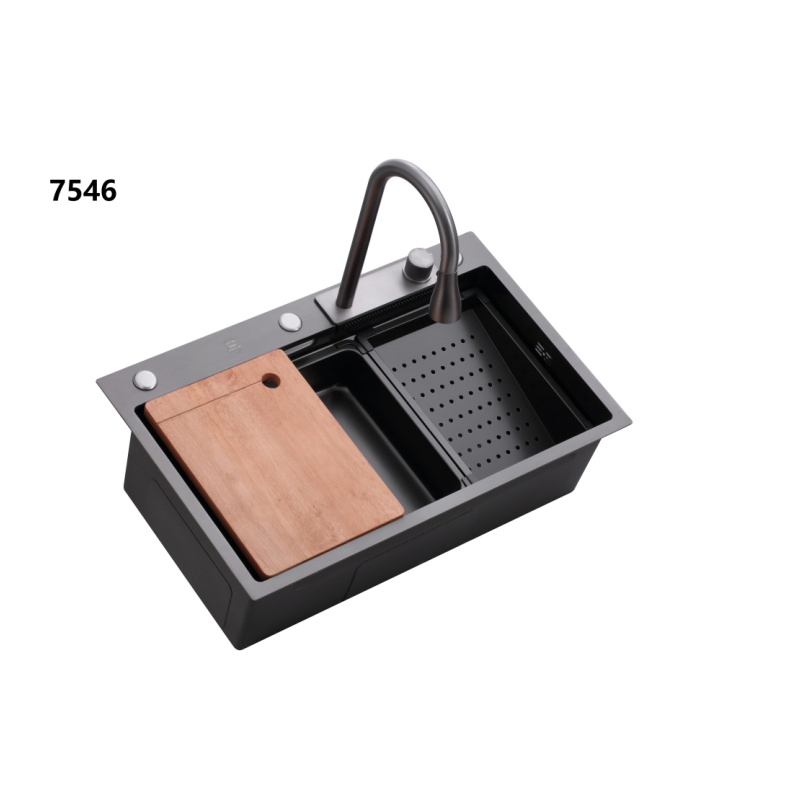 Handmade Black 304 Stainless Steel Waterfall Smart Multifunction Kitchen Sink