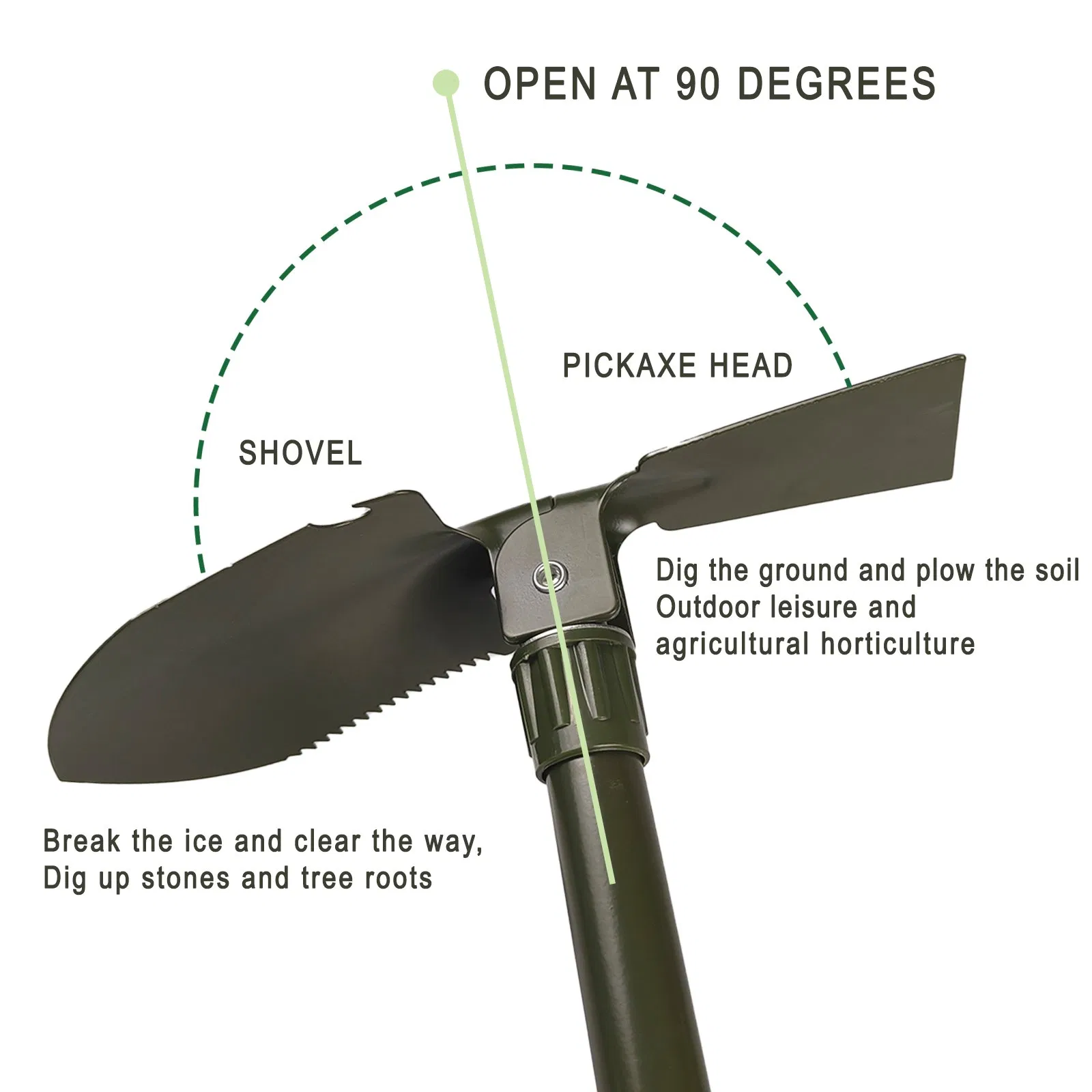 Multi-Function Folding Camping Shovel Survival Spade Trowel Garden Outdoor Tool Compass