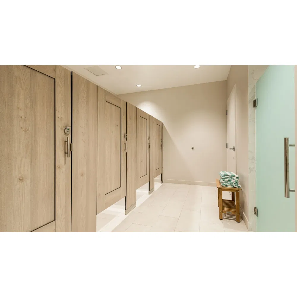 High-Strength Ceiling Hung HPL Washroom Compact Laminate Wood Grain Toilet Cubicle Partition Board