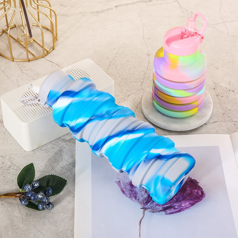 500ml Silicone Foldable Travel Water Bottle for Kids School Cup with Straw