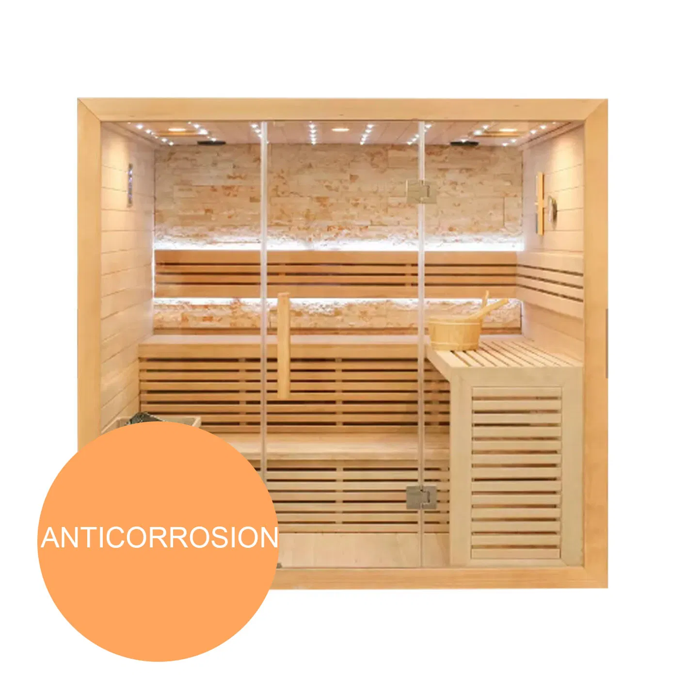 Outdoor and Indoor Anticorrosion 4 Person Wood Sauna Booth for Commercial