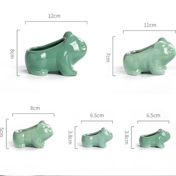 Горшок керамический глазурованный лягушка для суккулентов