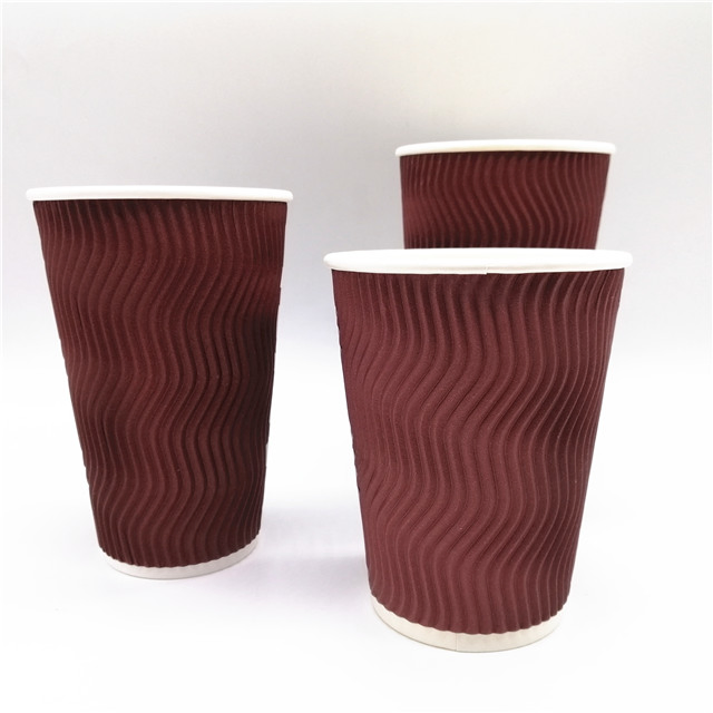 Disposable Custom Logo Ripple Double Wall Paper Coffee Cups with Lids