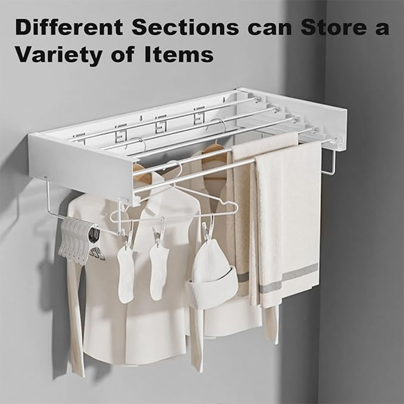 Hot Sell Bathroom Cabinet Wall Mounted Metal Wire 5 Rods Invisible Laundry Collapsible Folding Drying Clothes Rack