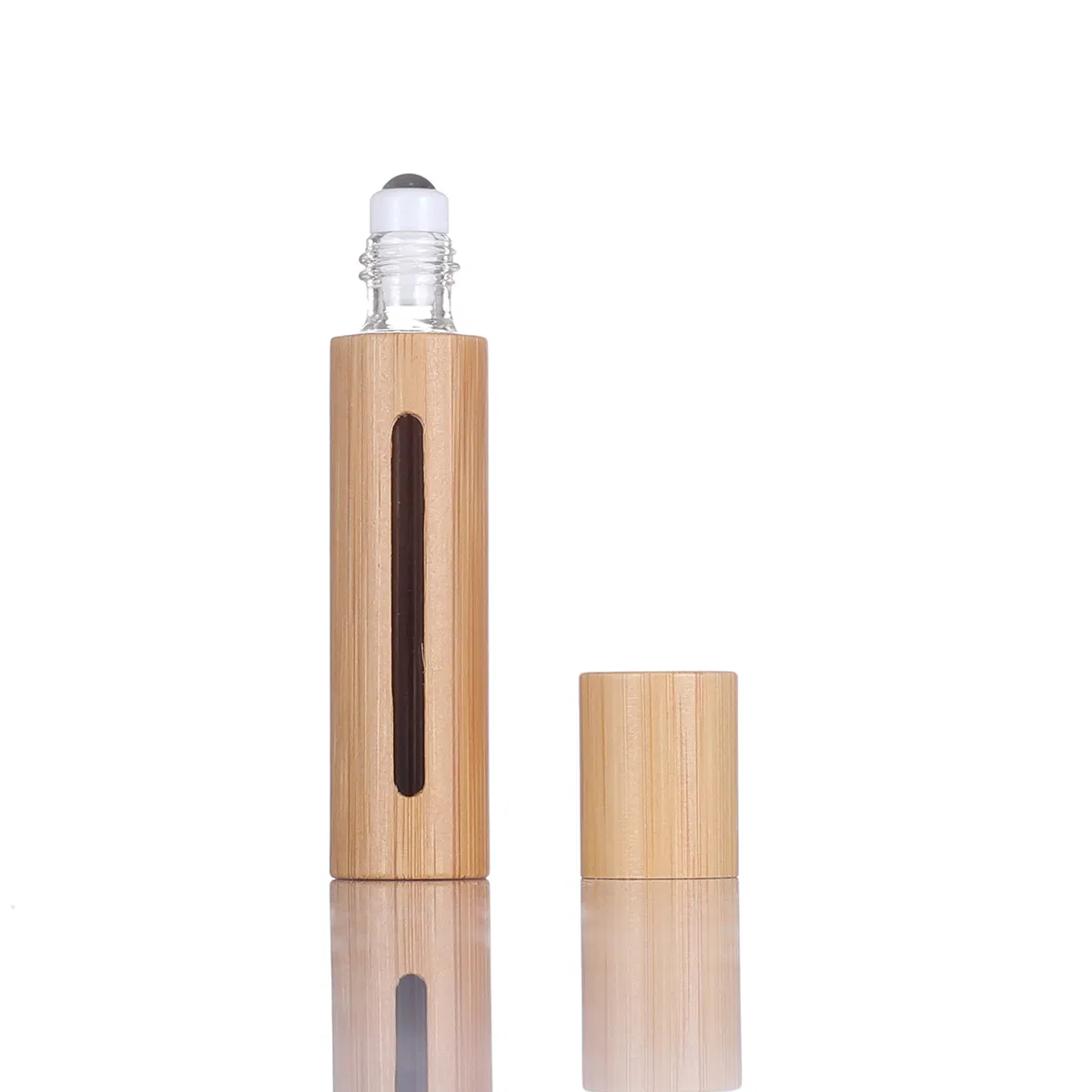 Chinese Factory Amber Glass Cosmetic Packaging Roll on Bottle with Bamboo Cover