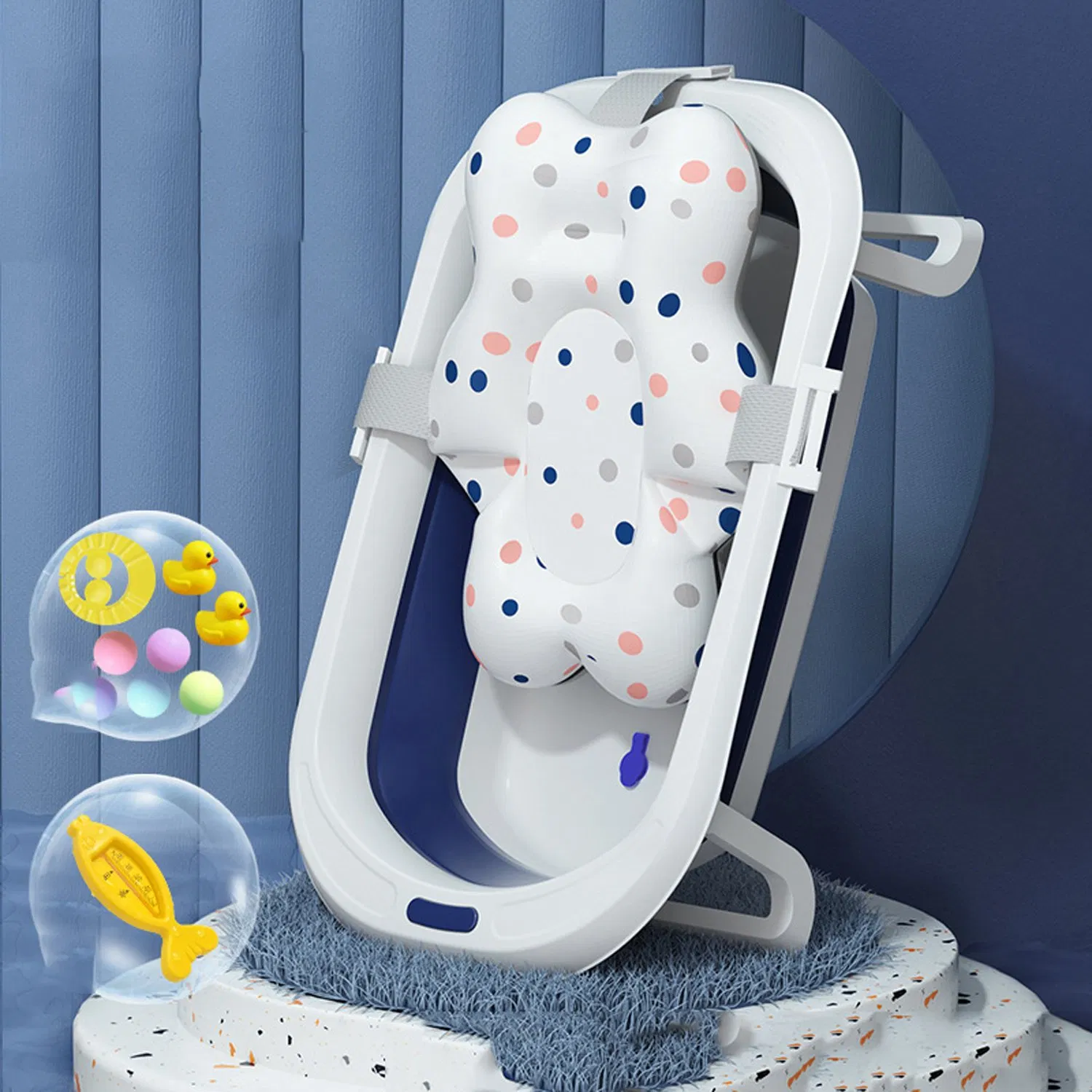 Cushion Pad Adjustable Shower Mat Non-Slip Soft Padded Infant Bathtub Support Foldable Baby Bathubs