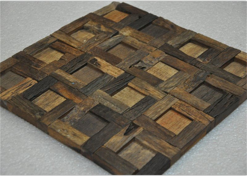 Solid Wood Mosaic Wall Panels, Room Reclaimed Boat Wood Wall Panel