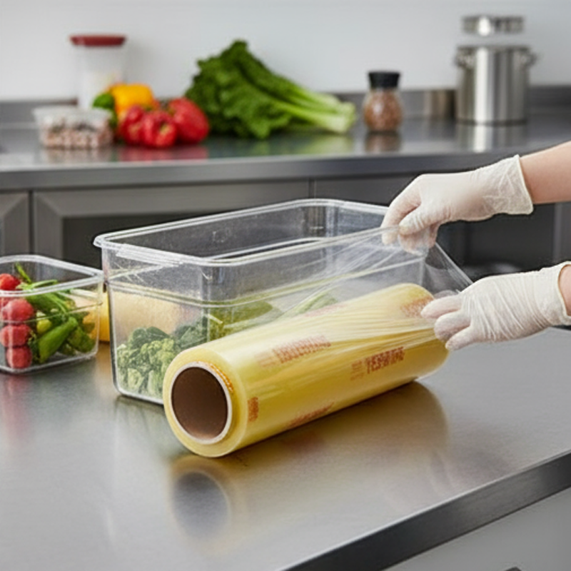 Plastic Film Laminating Food Dispenser Clear Cling Wrap Packaging PE Stretch Film Rolls with Cutter