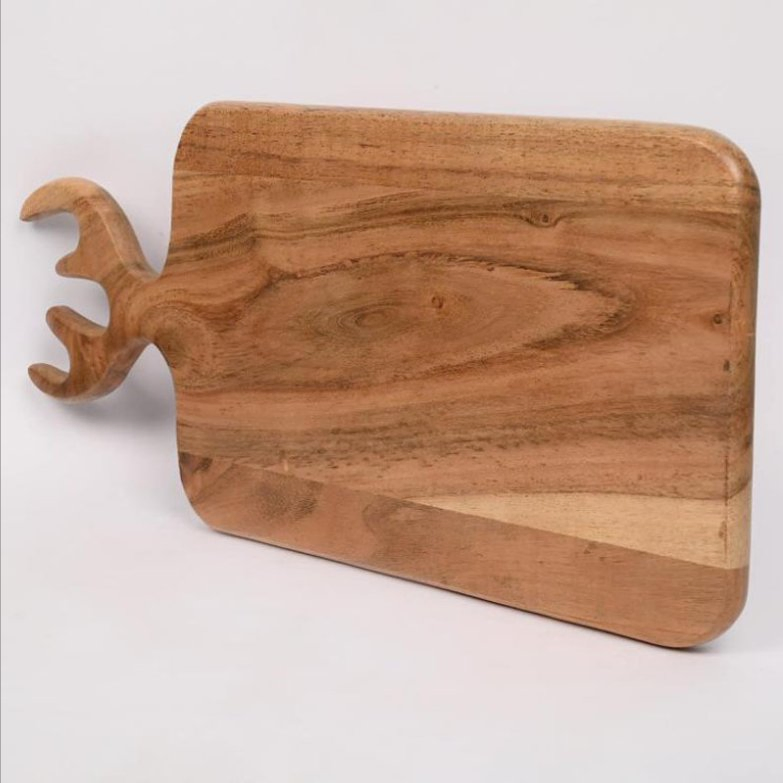 Acacia Wood Christmas Antler Dinner Plate and Cutting Board