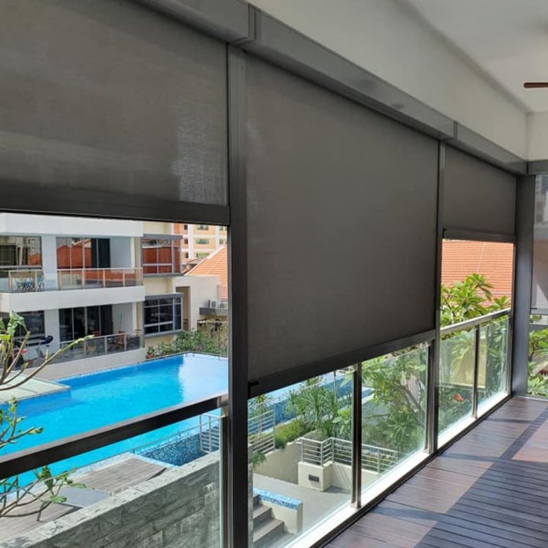 Garden Building Sunshades Outdoor Living Room Pergola with Curtain Roller Blind Windproof Motorized Outdoor Zip Screen