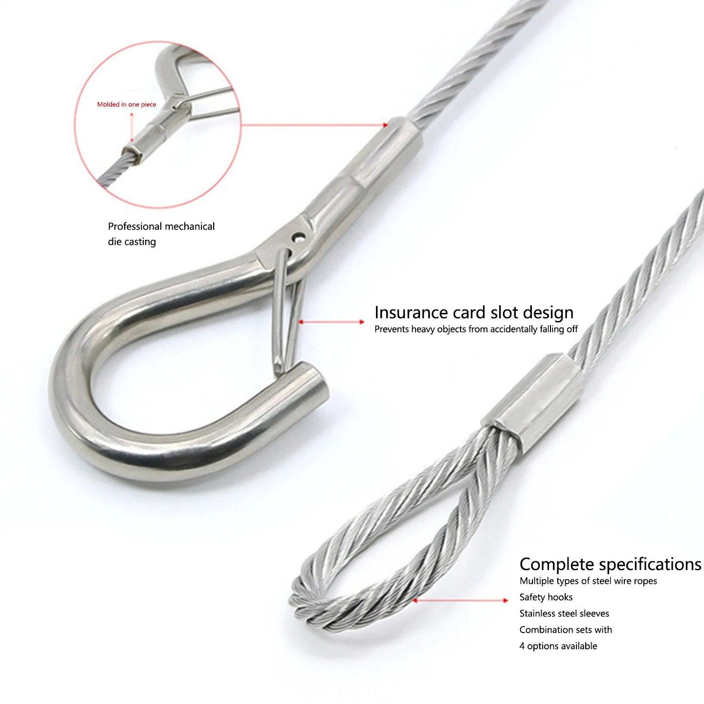 Профессиональный трос из нержавеющей стали с карабином и зажимом