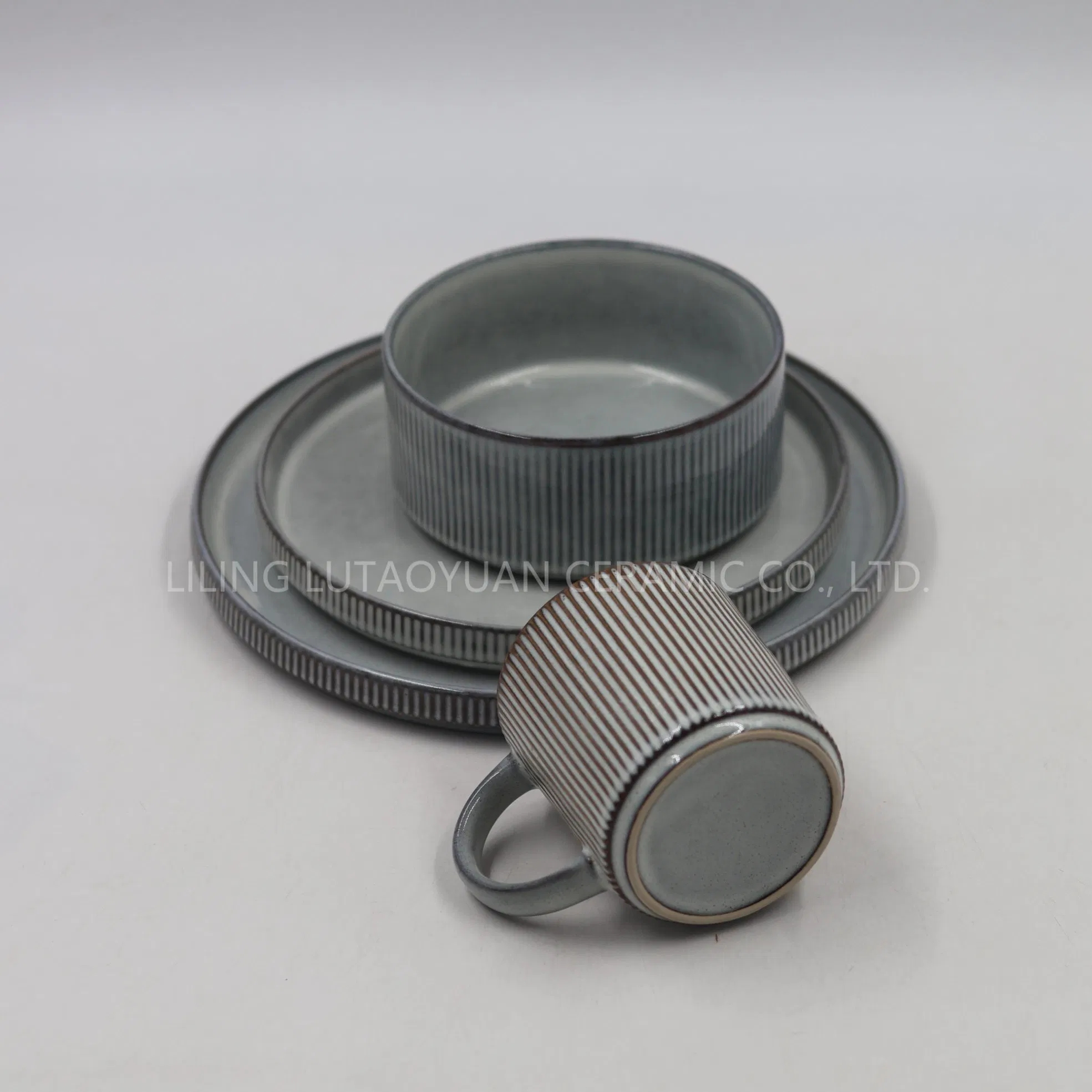 Source Factory Wholesale Porcelain Vertical Grain Reaction Glaze Set, Dinnerware