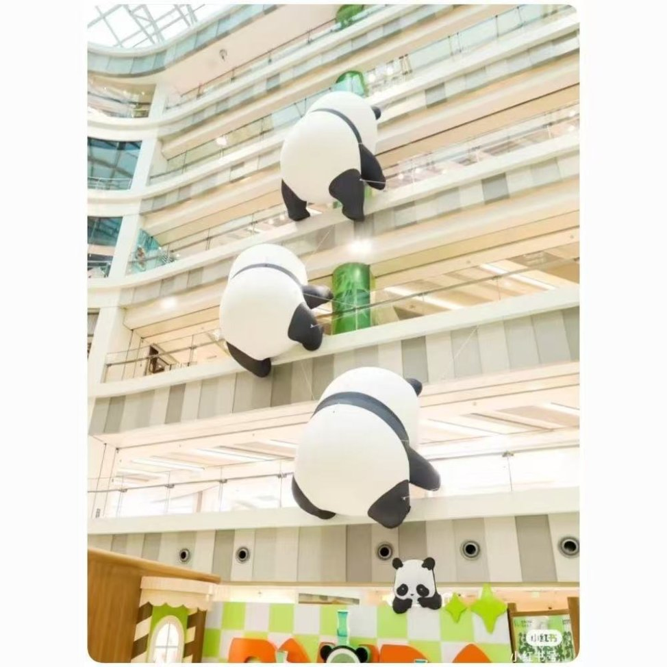 Shopping Mall Realistic Inflatable Cartoon Panda Climbing Wall Models Decoration