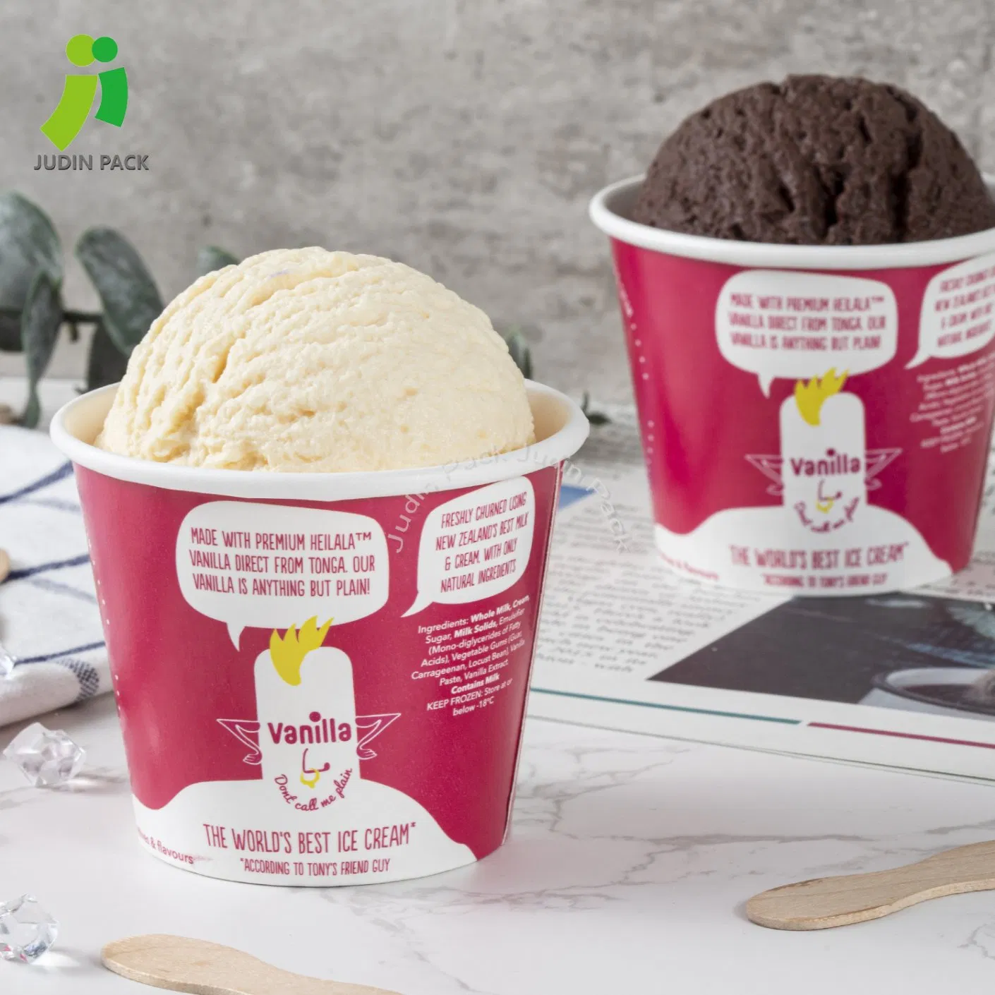 Disposable Ice Cream Paper Cup with Plastic Lid