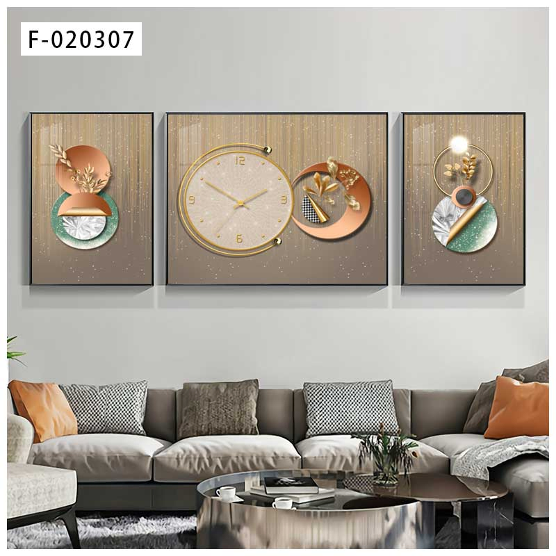 3 Pieces Set Crystal Porcelain Wall Art Painting Clock for Wall Decoration