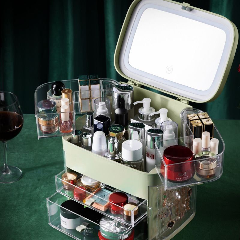 18L Home DIY Makeup Mirror with Lights Lipstick Cosmetics Skincare Jewelry Shelf Desktop Organizer