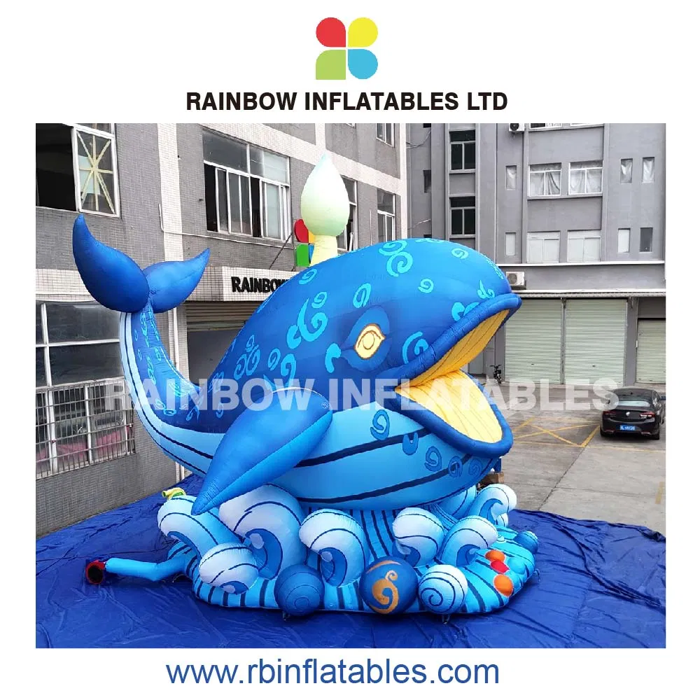 LED Giant Blue Whale Inflatable Ocean Themed Decoraction for Memorable Events