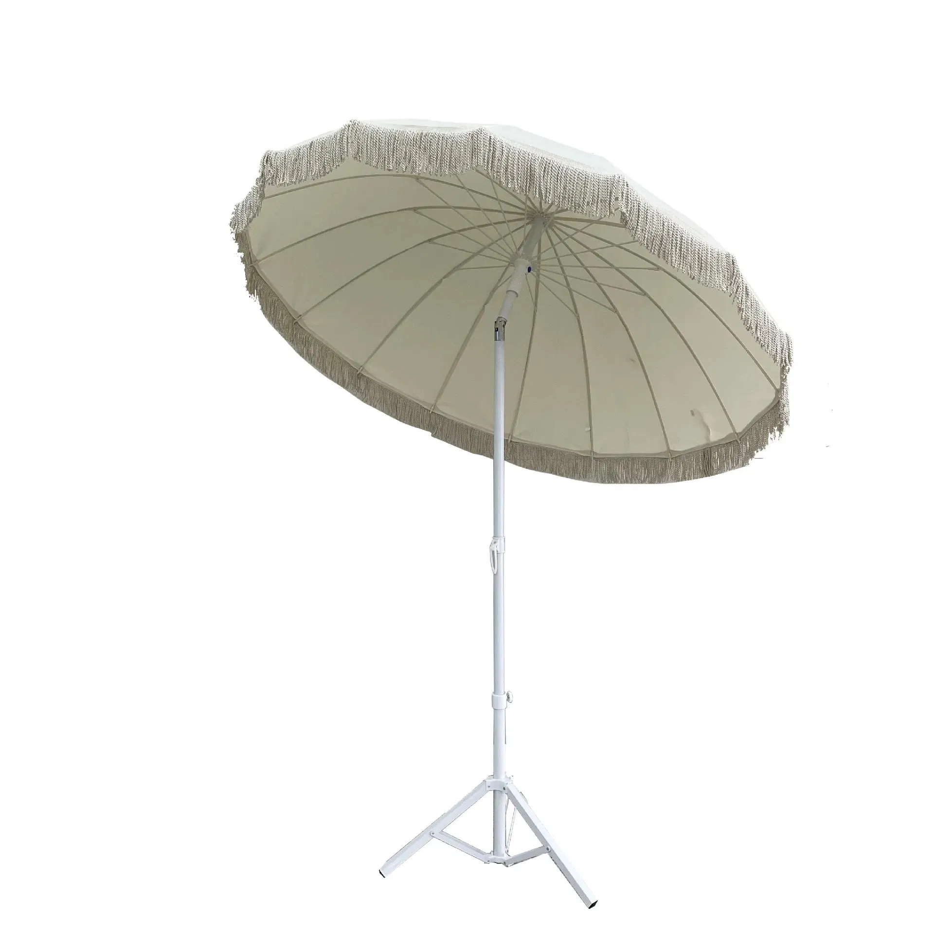 White Premium Fringe Luxury Vintage Cotton Beach Umbrella